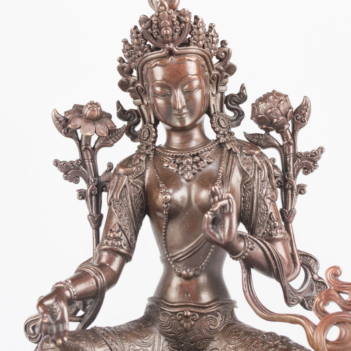 Bronze statue of Green Tara (“Drolma”), 11 cm, fine carving, Small, 