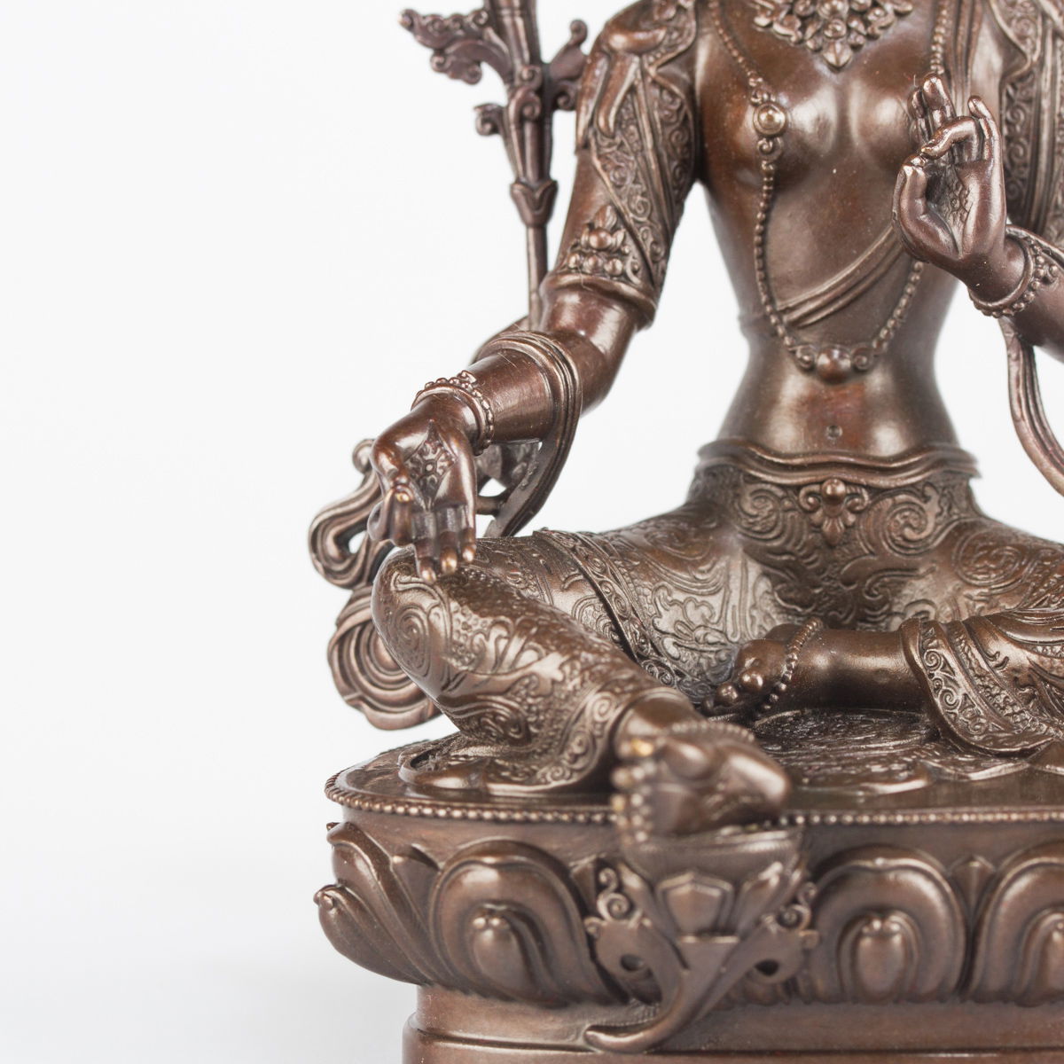 Bronze statue of Green Tara (“Drolma”), 11 cm, fine carving, Small, 