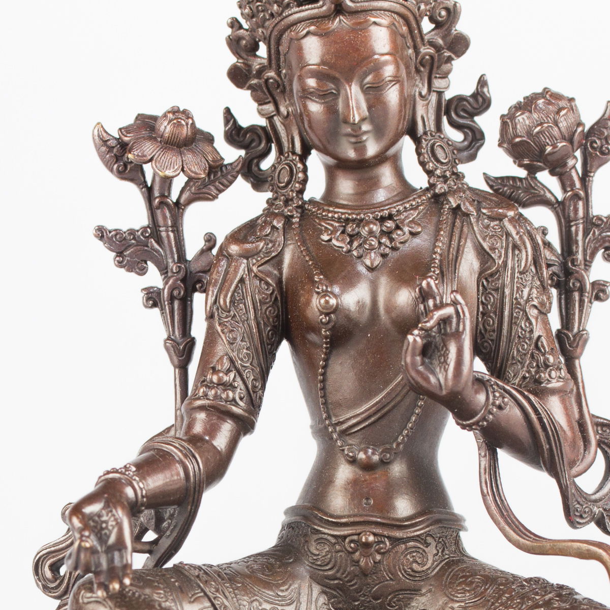 Bronze statue of Green Tara (“Drolma”), 11 cm, fine carving, Small, 