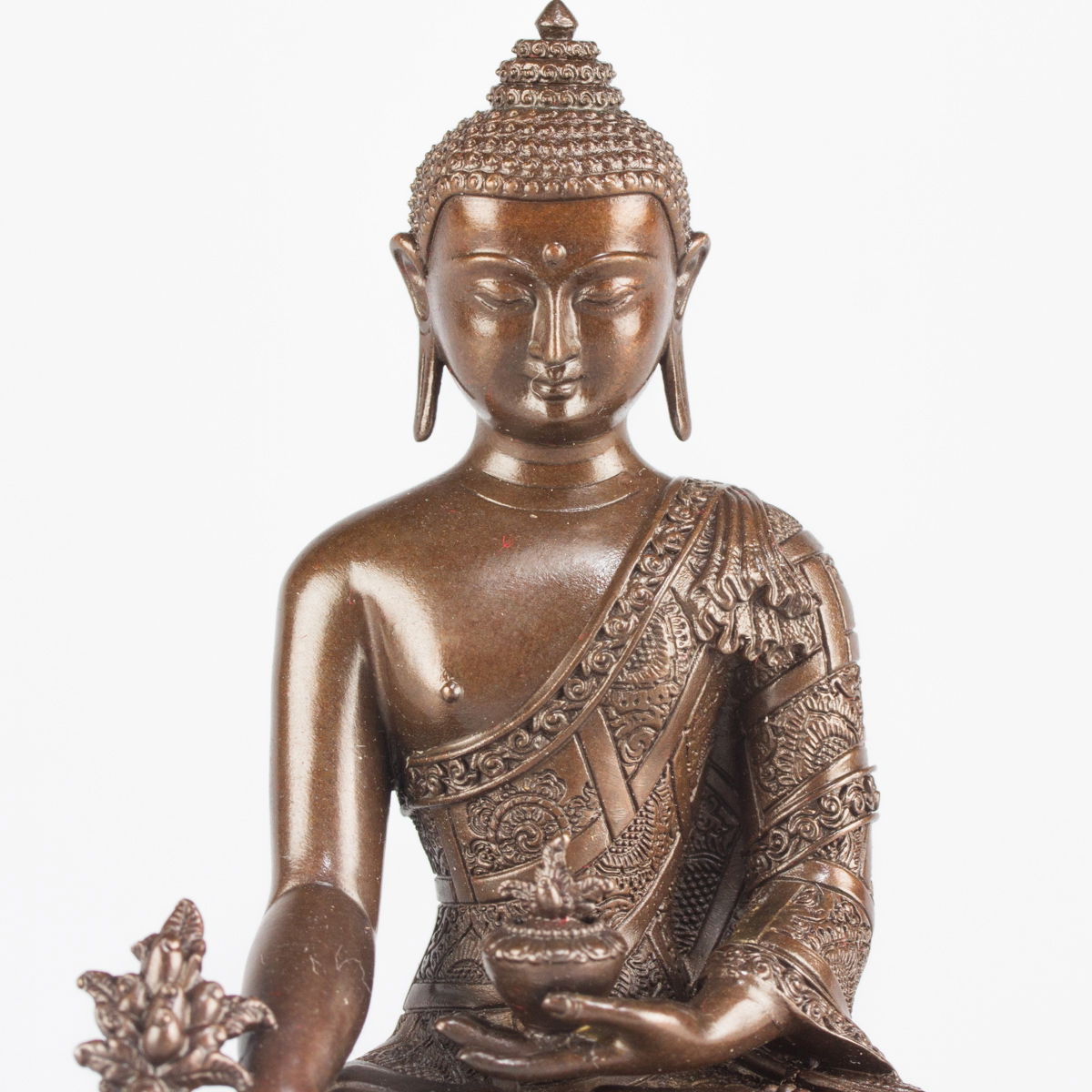 Statue of Medicine Buddha aka Menla ("the Healer God") or Bhaisajyaguru, small size — 10.5 cm, fine carving, Small