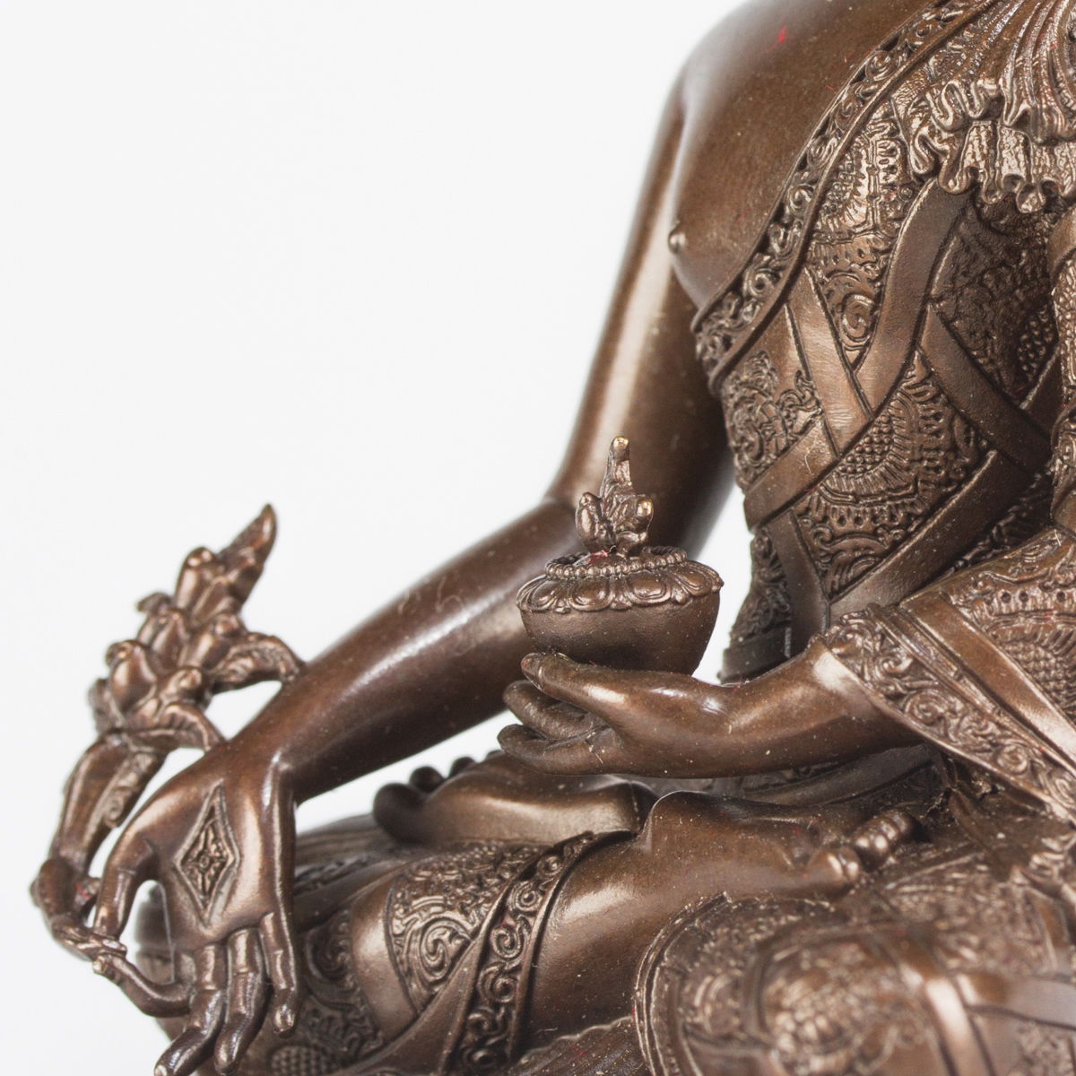 Statue of Medicine Buddha aka Menla ("the Healer God") or Bhaisajyaguru, small size — 10.5 cm, fine carving, Small