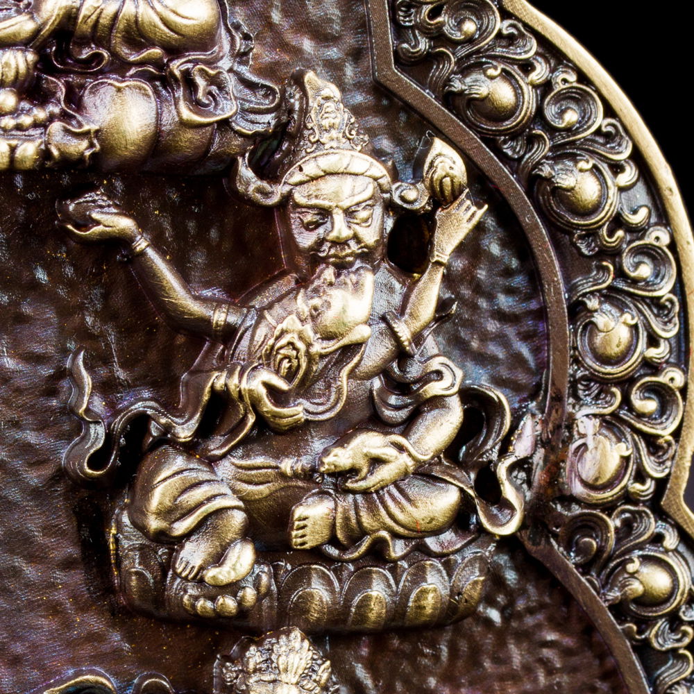 Buddhist figurine "Five Jambhalas (aka Dzambhalas)" Traditional Tibetan home charm, medium size — 11.2 cm, fine carving, , Brown