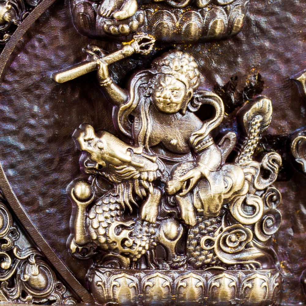 Buddhist figurine "Five Jambhalas (aka Dzambhalas)" Traditional Tibetan home charm, medium size — 11.2 cm, fine carving, , Brown