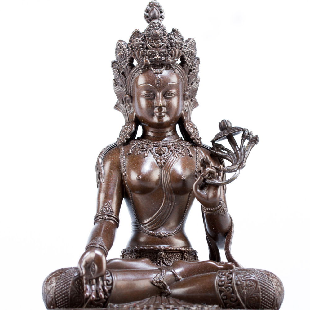 Bronze statue of White Tara, Bodhisattva of Longevity, medium sizer 15 cm, fine carving, Medium