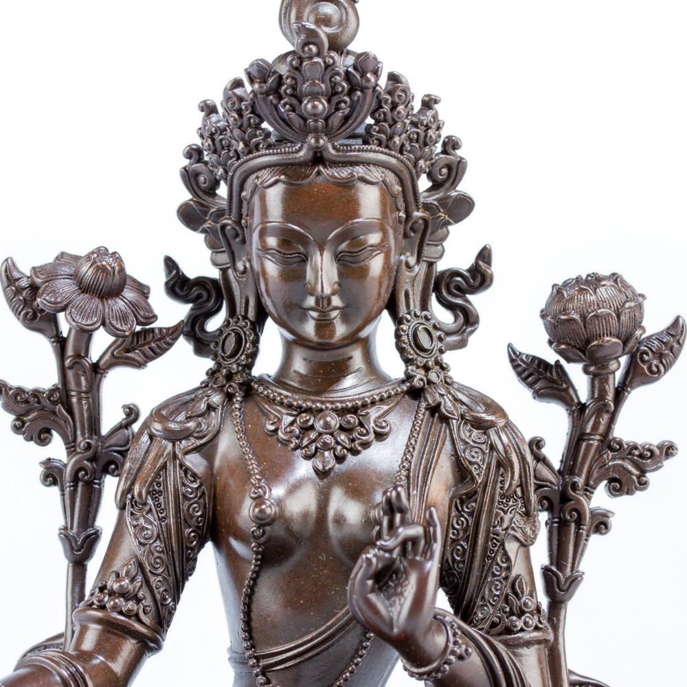 Bronze statue of Green Tara (“Drolma”), medium size — 15 cm, fine carving, Medium
