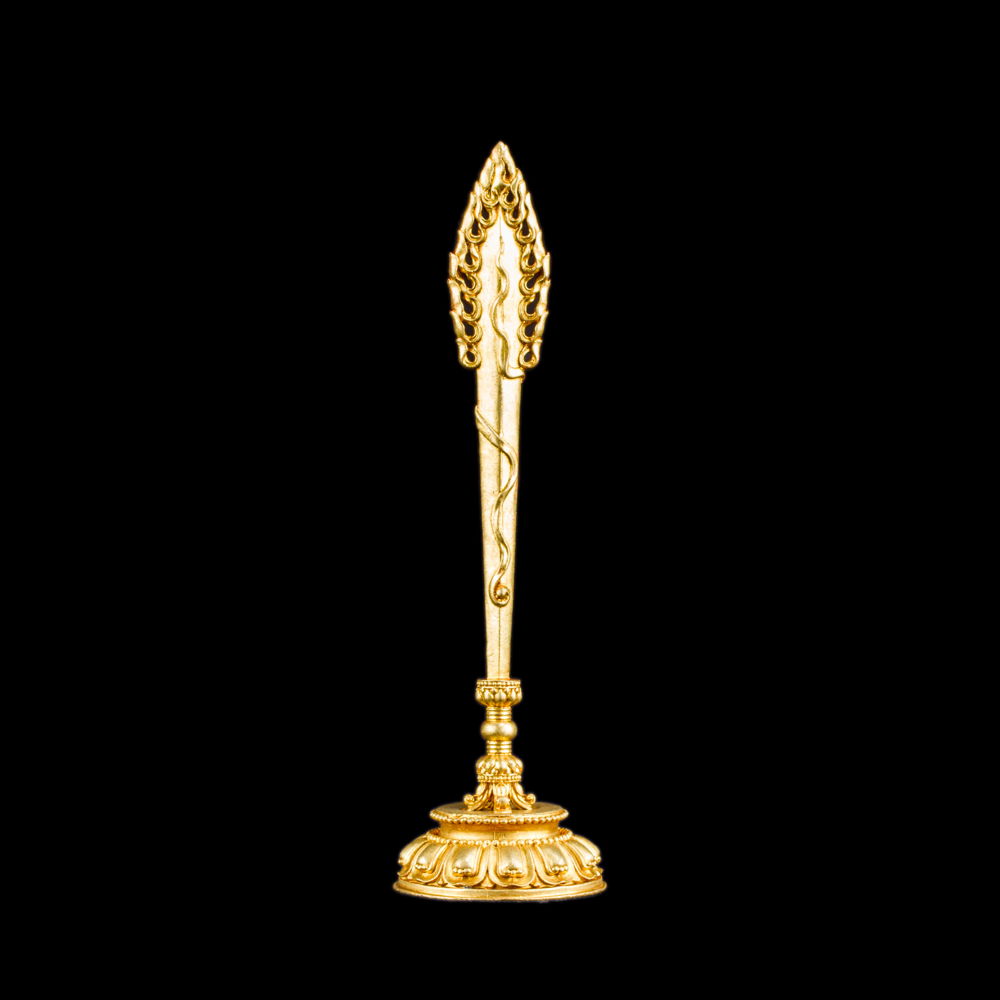 Sword of Manjushri that cuts off ignorance and duality — small figurine for buddhist altar, Golden