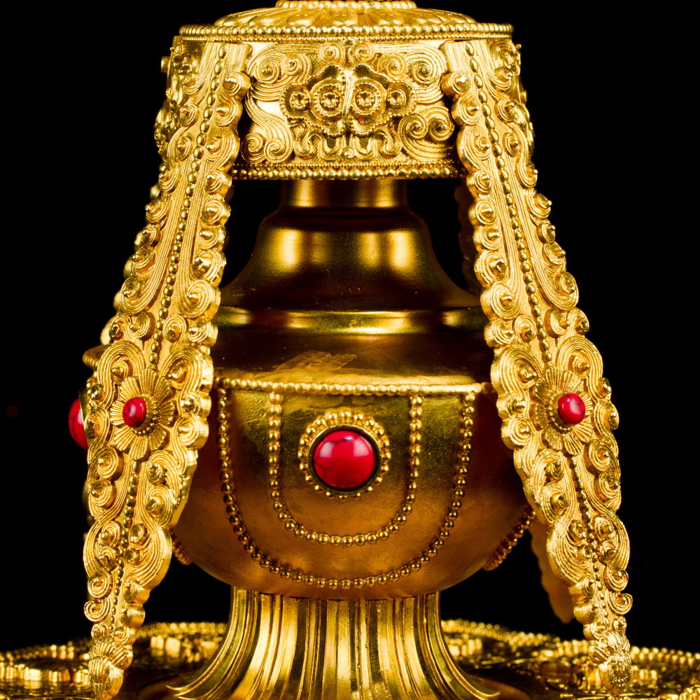 Tsebum, perfect buddhist Long Life Vase, height — 25 cm, Golden