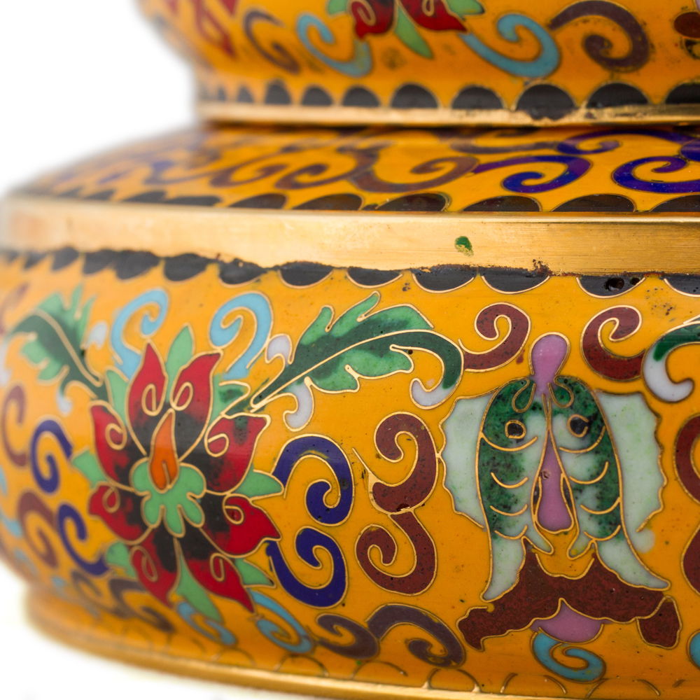 Buddhist Mandala Set decorated with Ashtamangala, amazingly detailed, height — 30 cm, diameter — 21 cm, Yellow