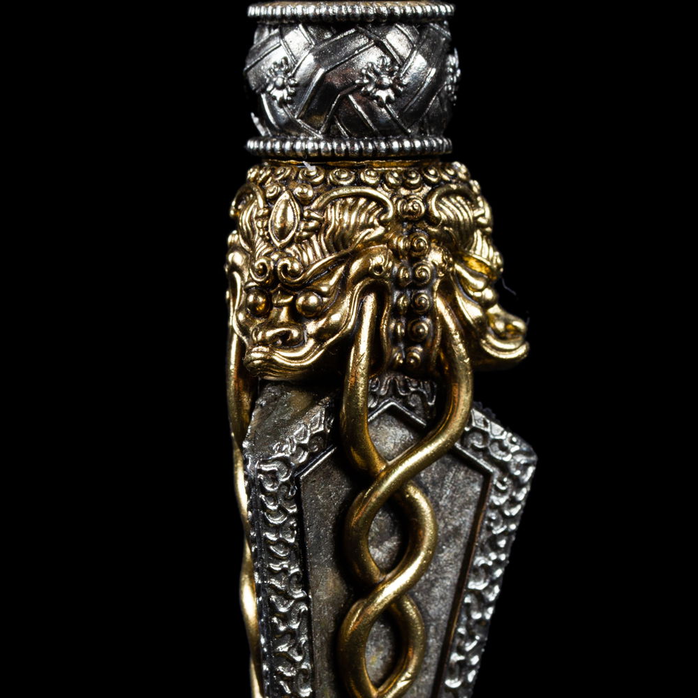 Tibetan Ritual Dagger Phurba aka Phurbu or Kila, made from steel and copper, length — 20.0 cm, Big