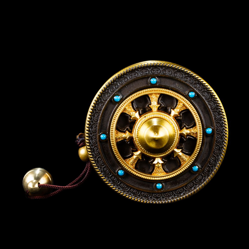 Elegant solid Buddhist Prayer Wheel, small size, height — 16.5 cm