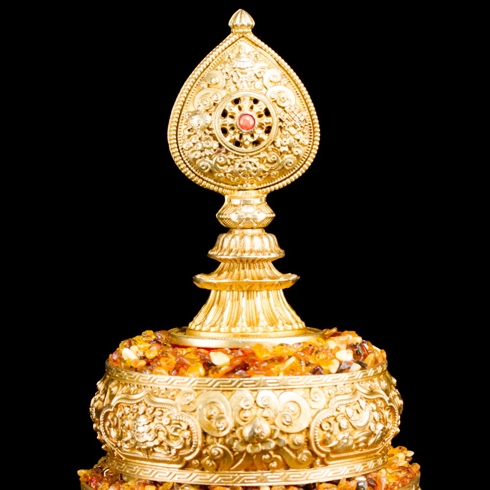 Mandala Set carved with Ashtamangala, made from copper, golden color, big size: height — 31 cm, diameter — 24 cm, Big