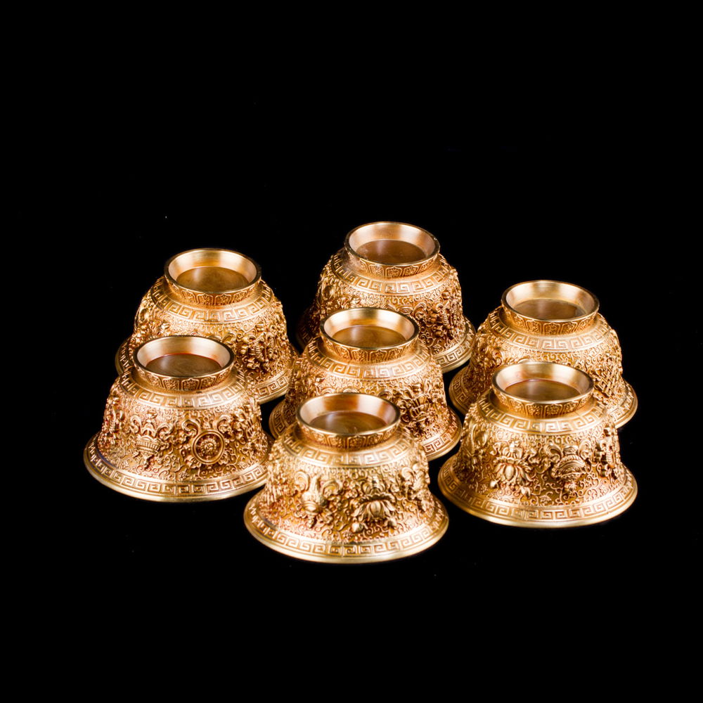 Set of 7 Tibetan offering bowls, big size, diameter — 8.5 cm, Big