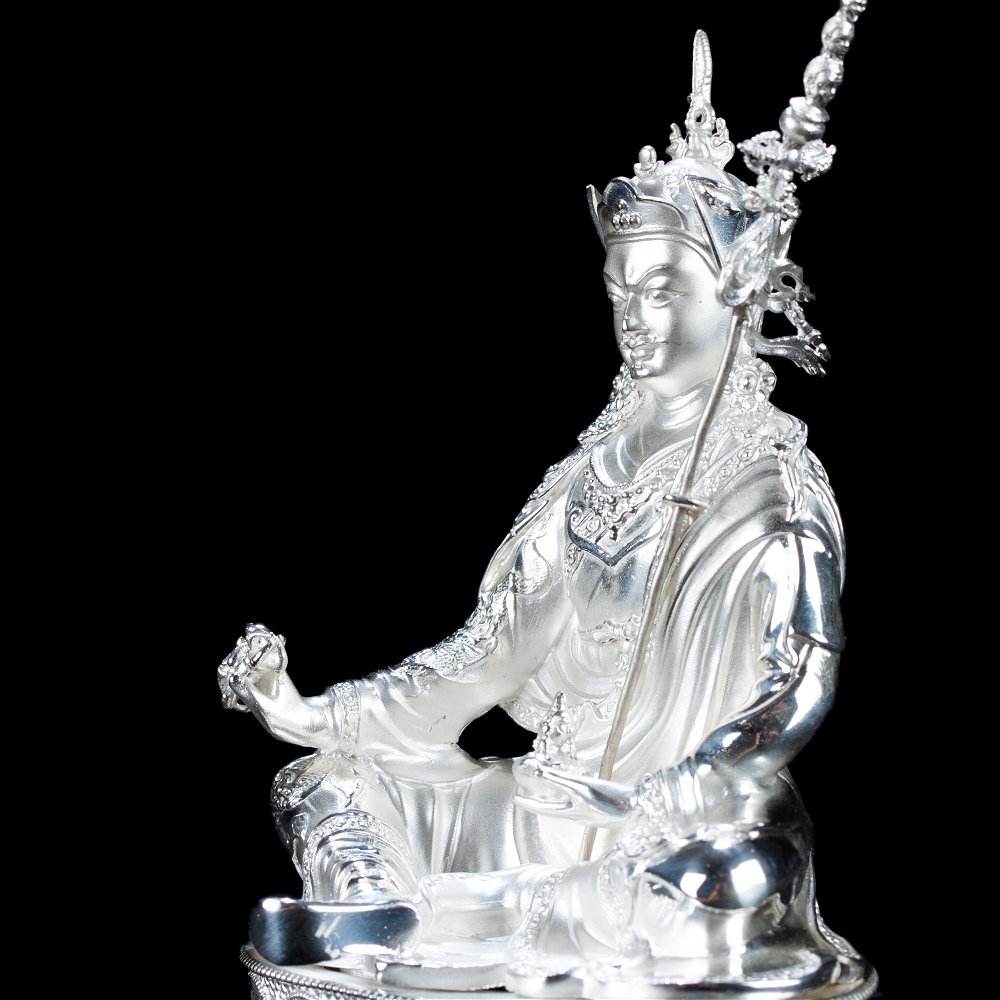 Statue of Padmasambhava “Lotus-Born” aka Guru Rinpoche made from Sterling Silver : small perfection, height — 11 cm, Silver