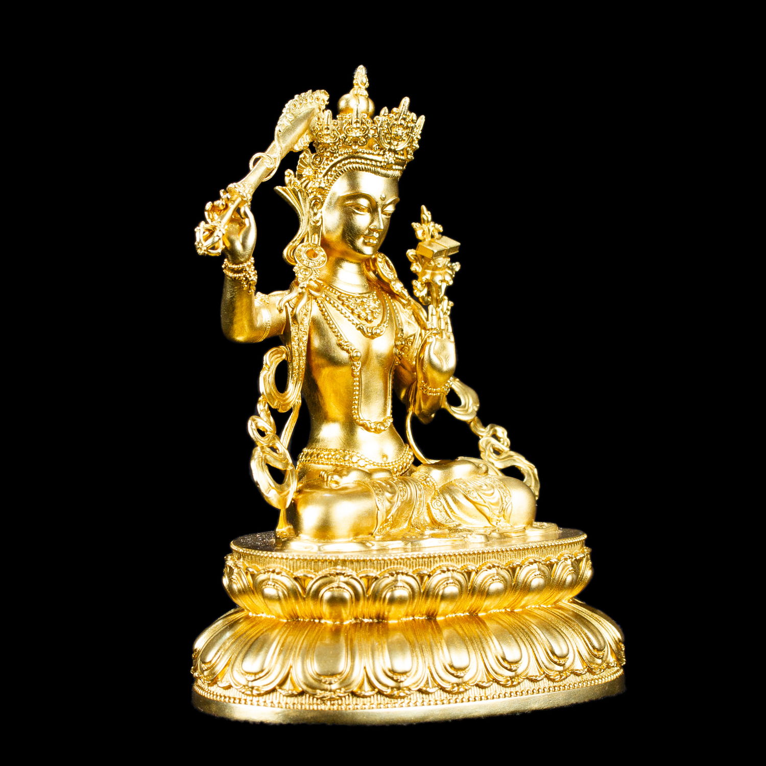 Small statue of Manjushree (aka Jampel), a bodhisattva of wisdom, height — 10.5 cm, perfect carving, Copper