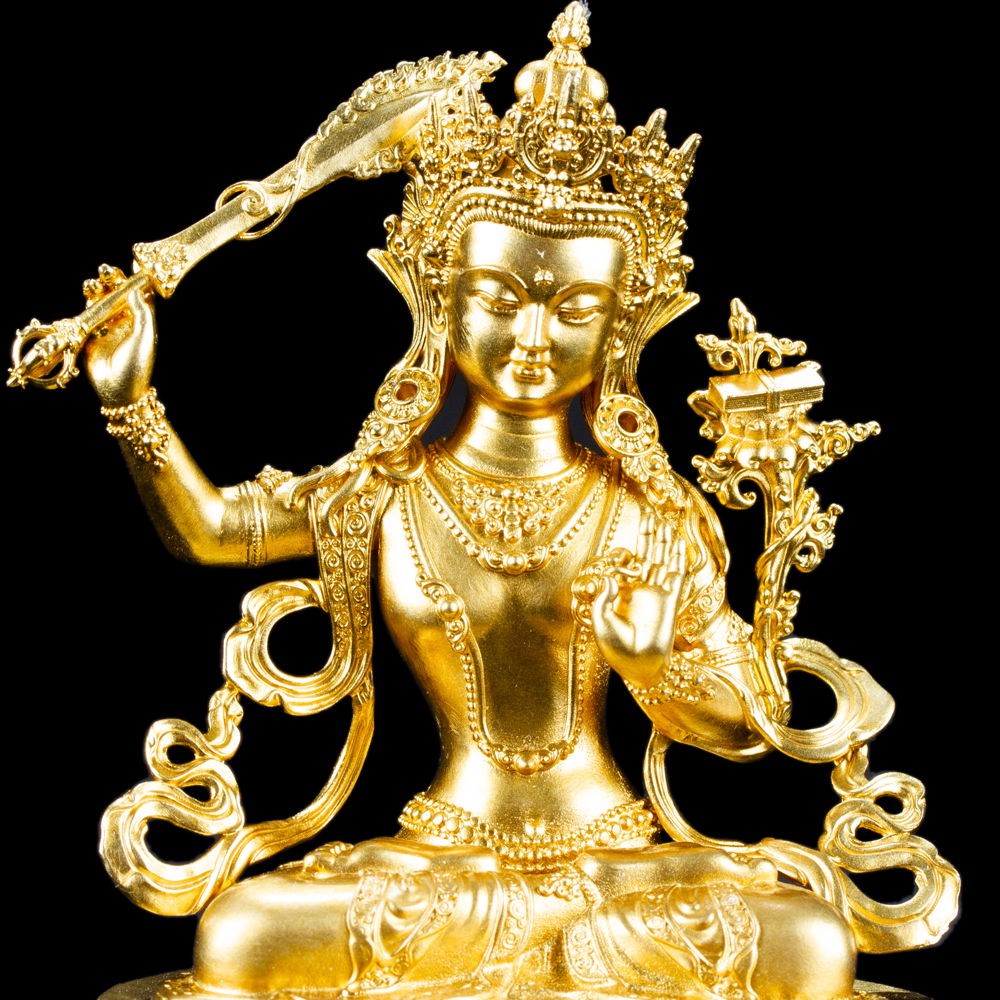 Small statue of Manjushree (aka Jampel), a bodhisattva of wisdom, height — 10.5 cm, perfect carving, Copper