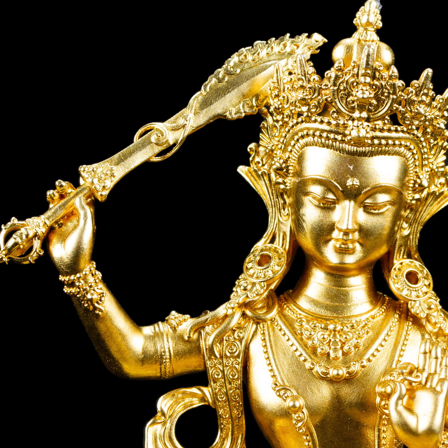 Small statue of Manjushree (aka Jampel), a bodhisattva of wisdom, height — 10.5 cm, perfect carving, Copper