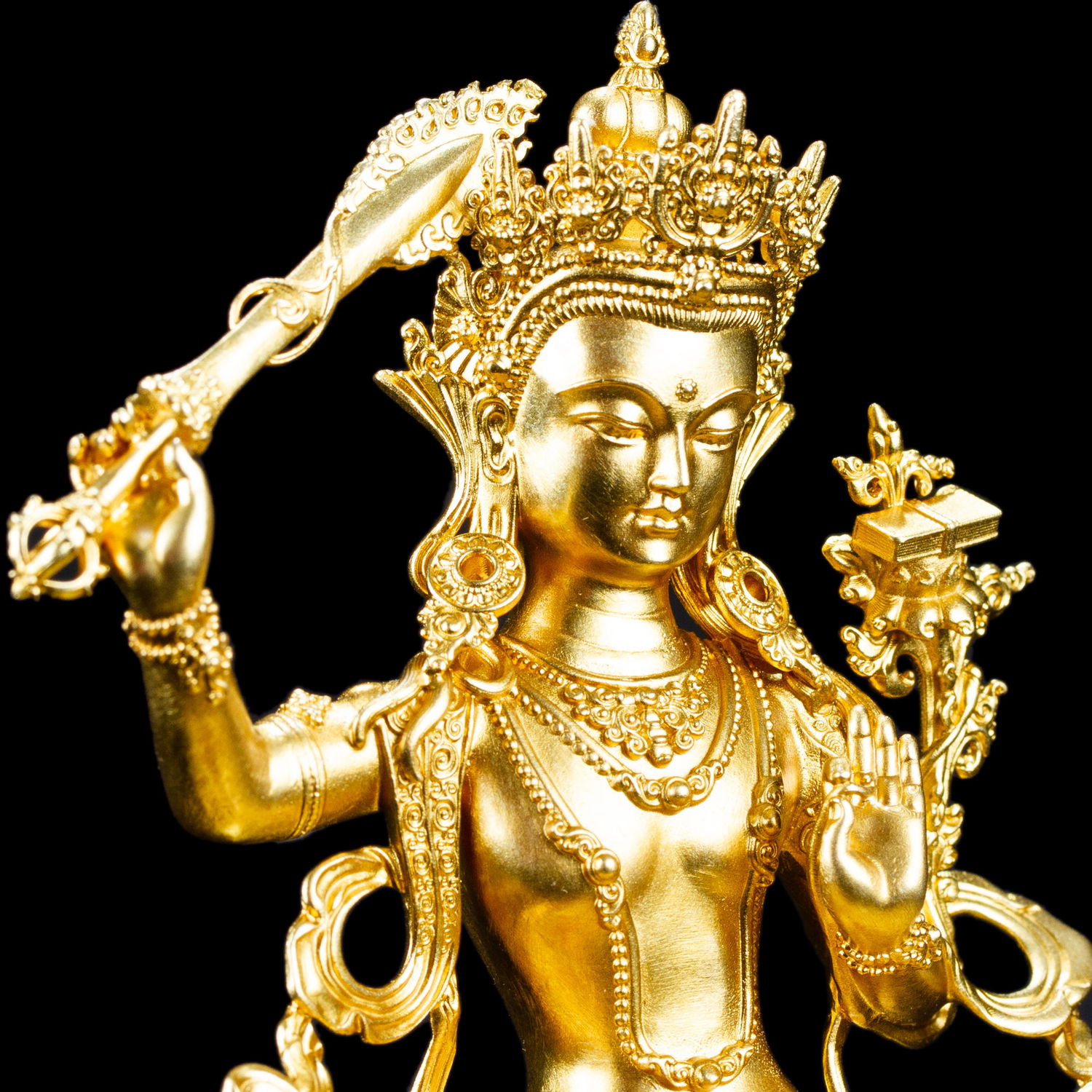 Small statue of Manjushree (aka Jampel), a bodhisattva of wisdom, height — 10.5 cm, perfect carving, Copper