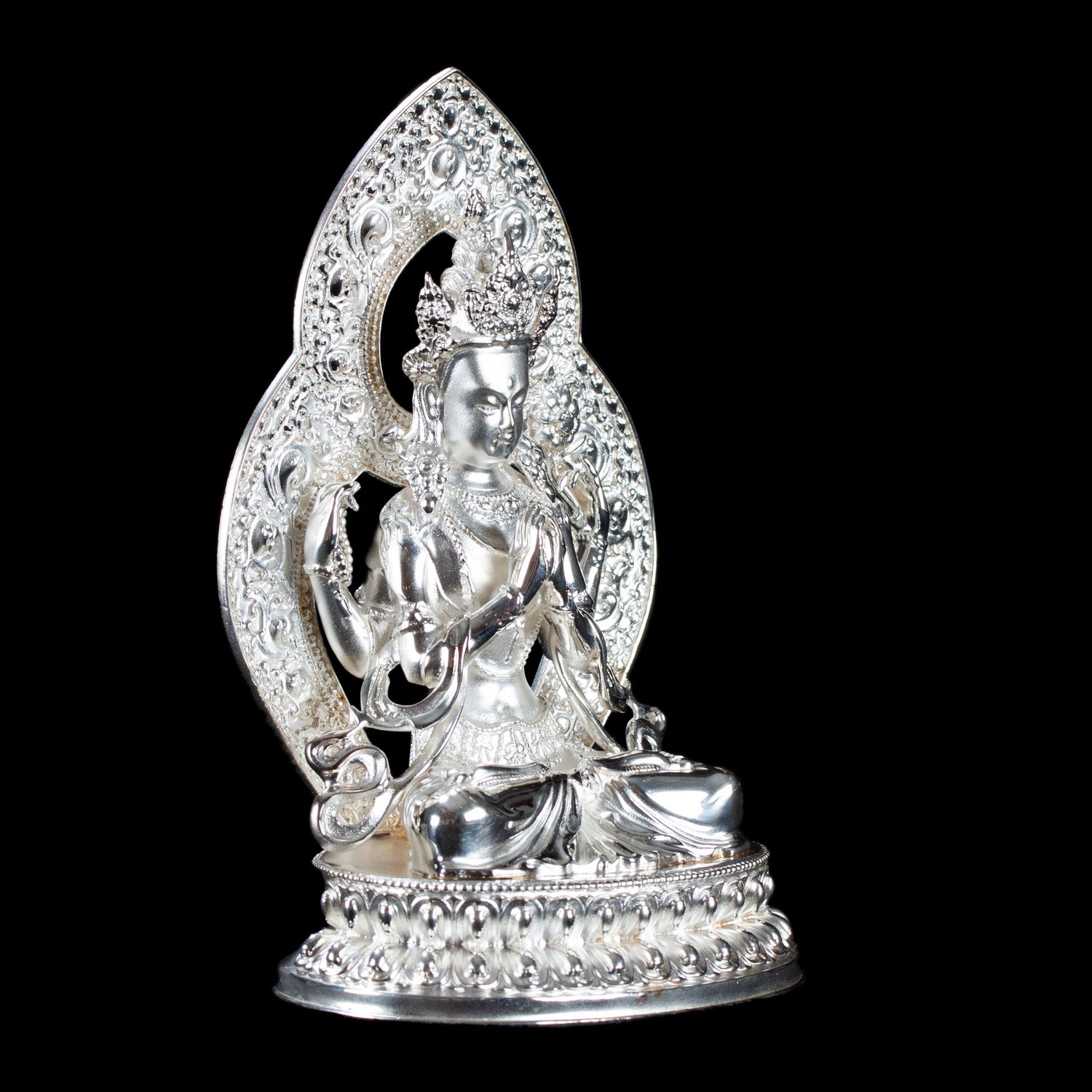 Statue of Avalokitesvara or Chenrezik made from Sterling Silver : small perfection, height — 12.5 cm