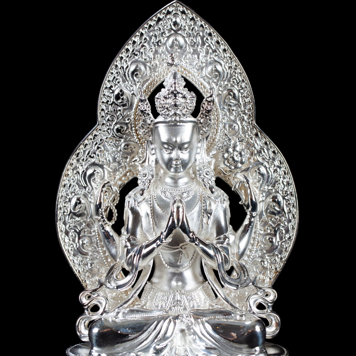 Statue of Avalokitesvara or Chenrezik made from Sterling Silver : small perfection, height — 12.5 cm