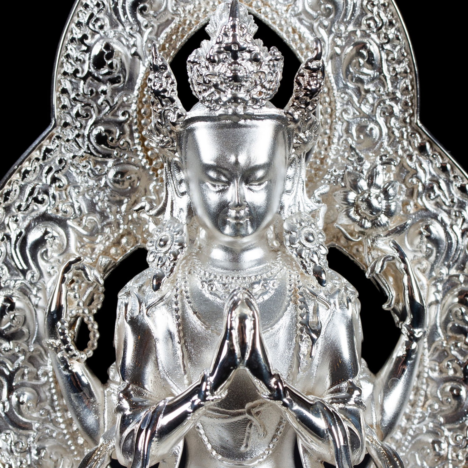 Statue of Avalokitesvara or Chenrezik made from Sterling Silver : small perfection, height — 12.5 cm