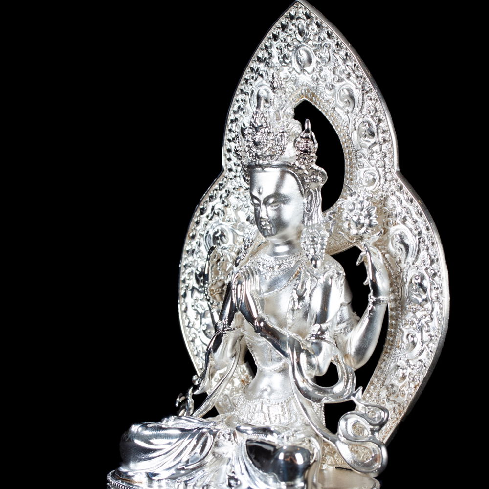 Statue of Avalokitesvara or Chenrezik made from Sterling Silver : small perfection, height — 12.5 cm
