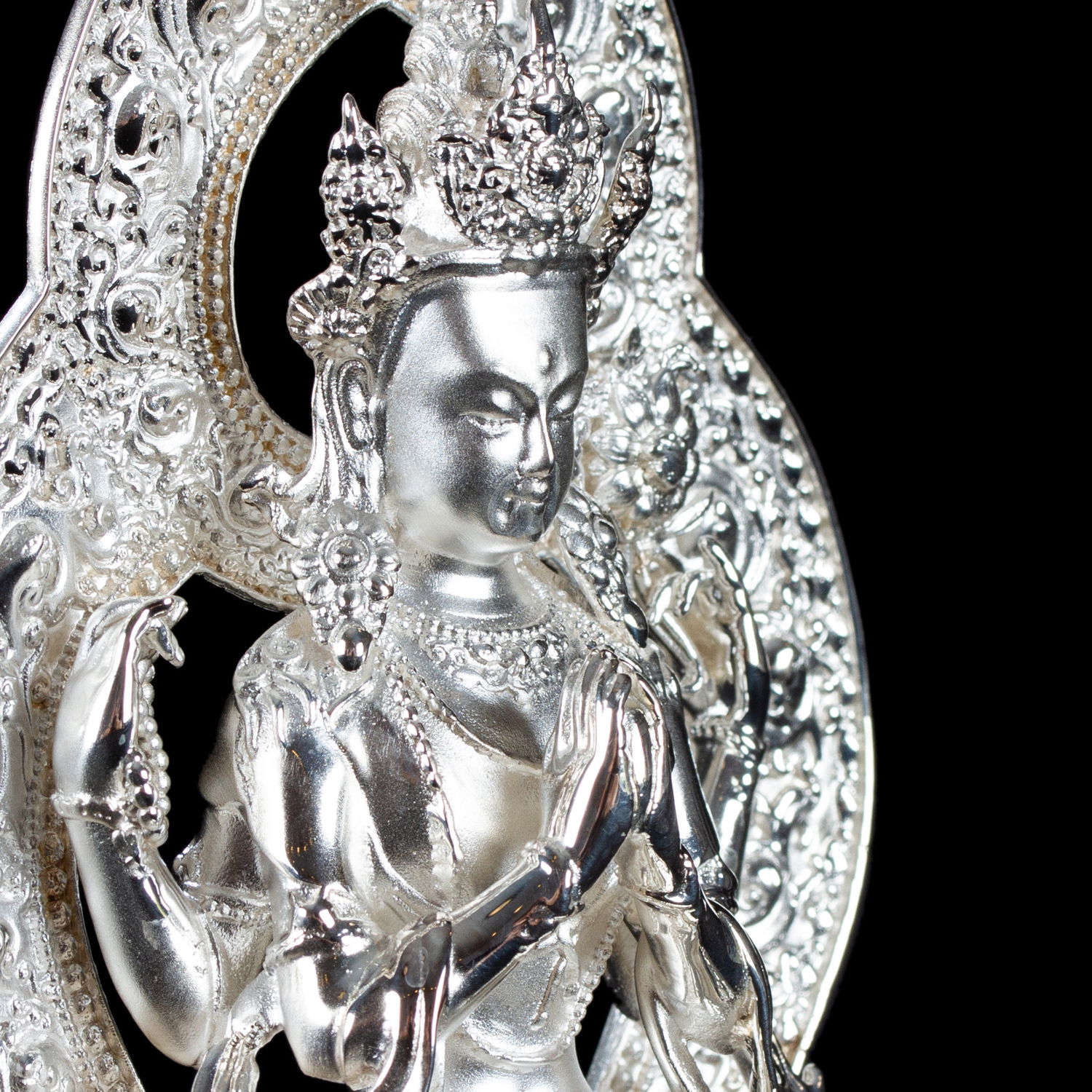 Statue of Avalokitesvara or Chenrezik made from Sterling Silver : small perfection, height — 12.5 cm