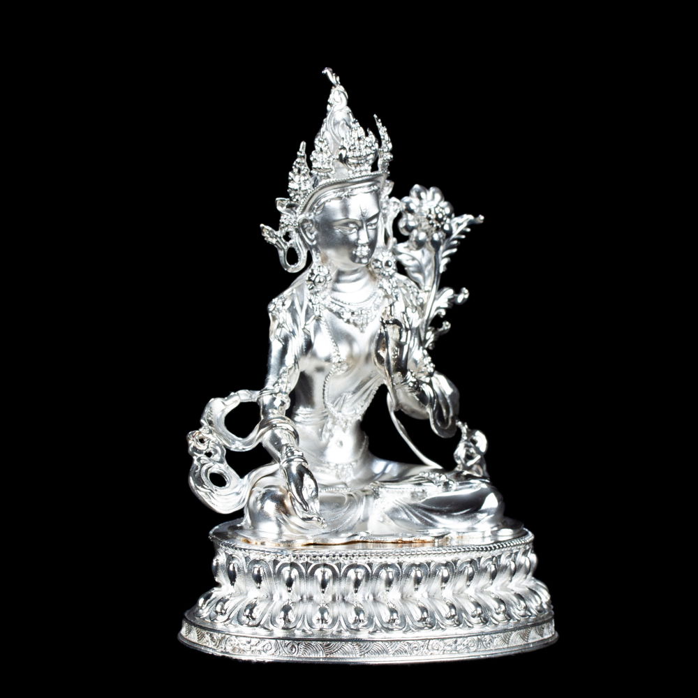 Statue of White Tara Bodhisattva of Longevity made from Sterling Silver : small perfection, height — 10.5 cm