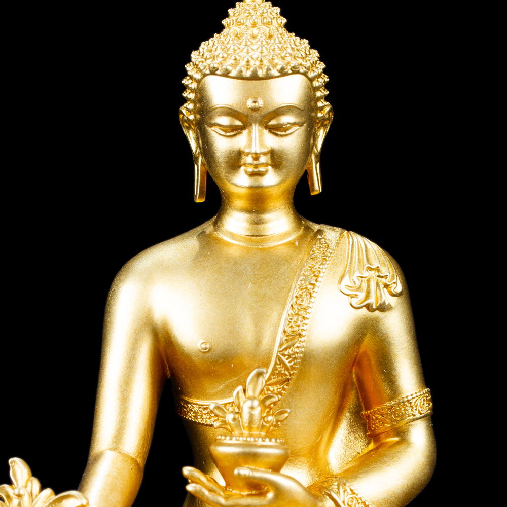Statue of Medicine Buddha aka Menla or Bhaisajyaguru made from copper : small perfection, height — 10 cm, Copper