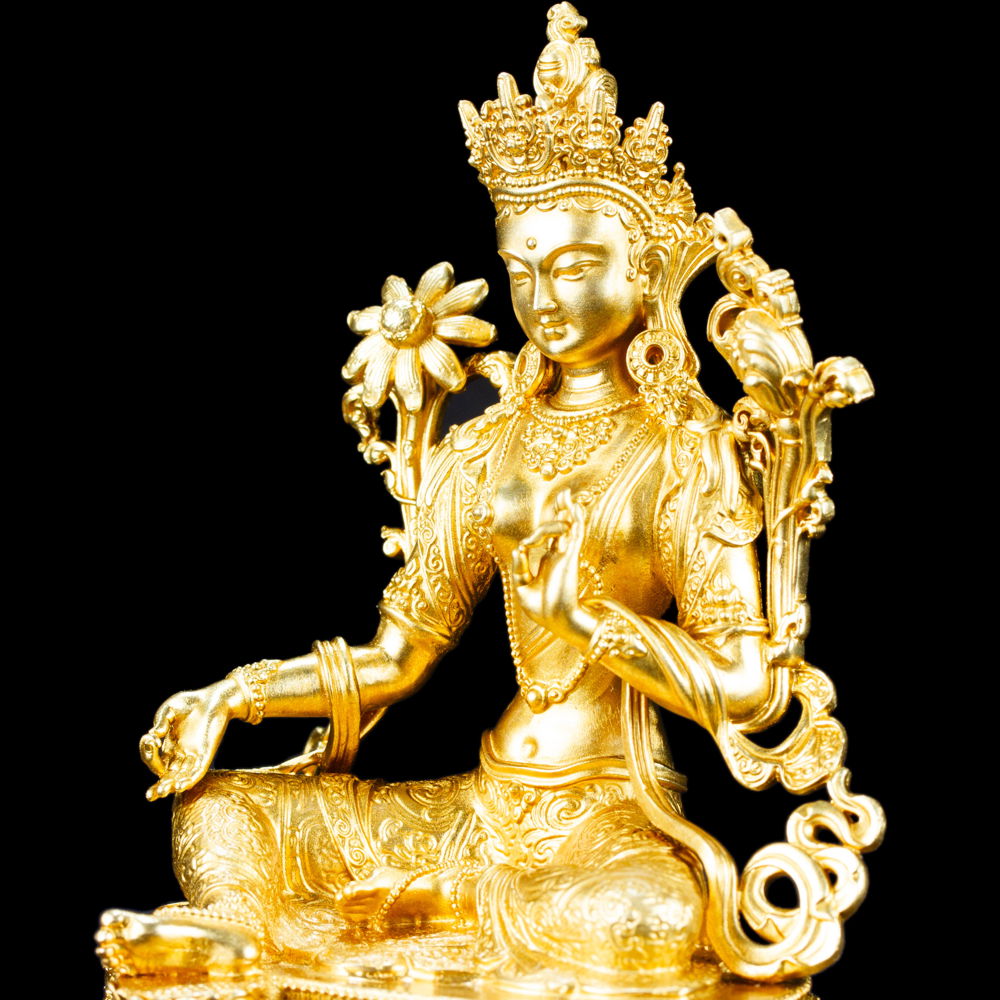 Statue of Green Tara aka Drolma made from copper : small perfection, height — 10.5 cm, Copper