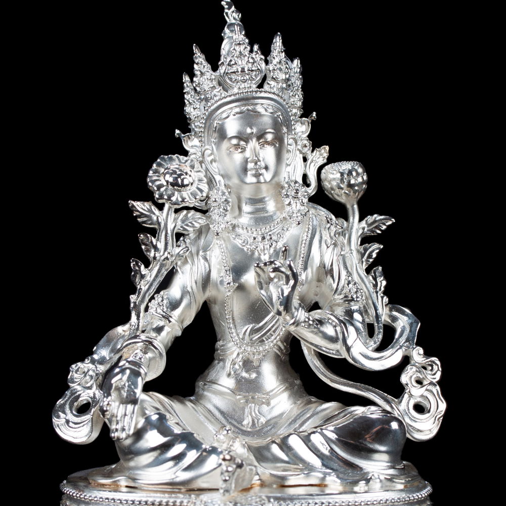 Statue of Green Tara (also known as Drolma) made from Sterling Silver : small perfection, height — 10.5 cm, Silver