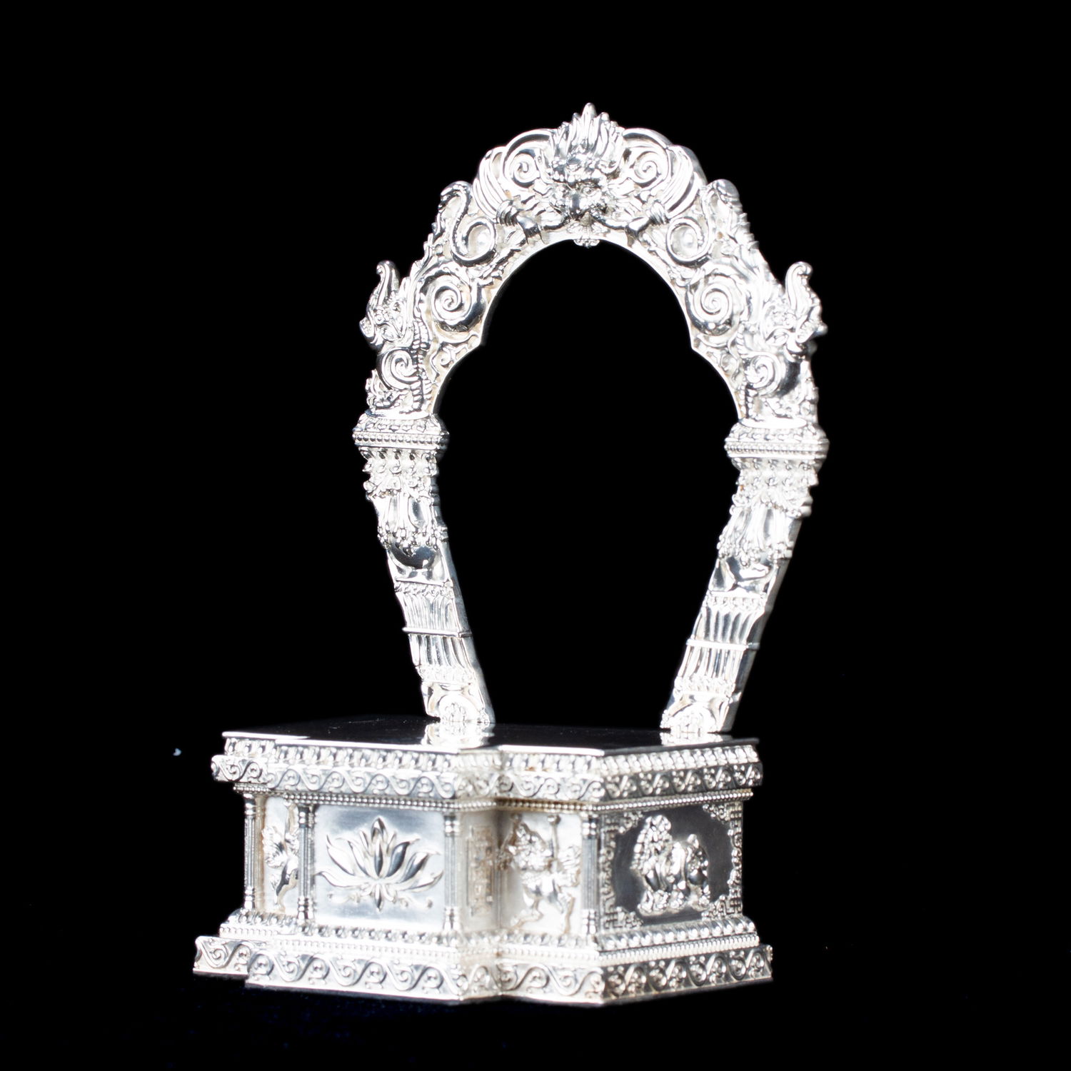 Elegant Pedestal for your Buddha statue, made of Sterling Silver, height — 18 cm, perfect carving, Silver