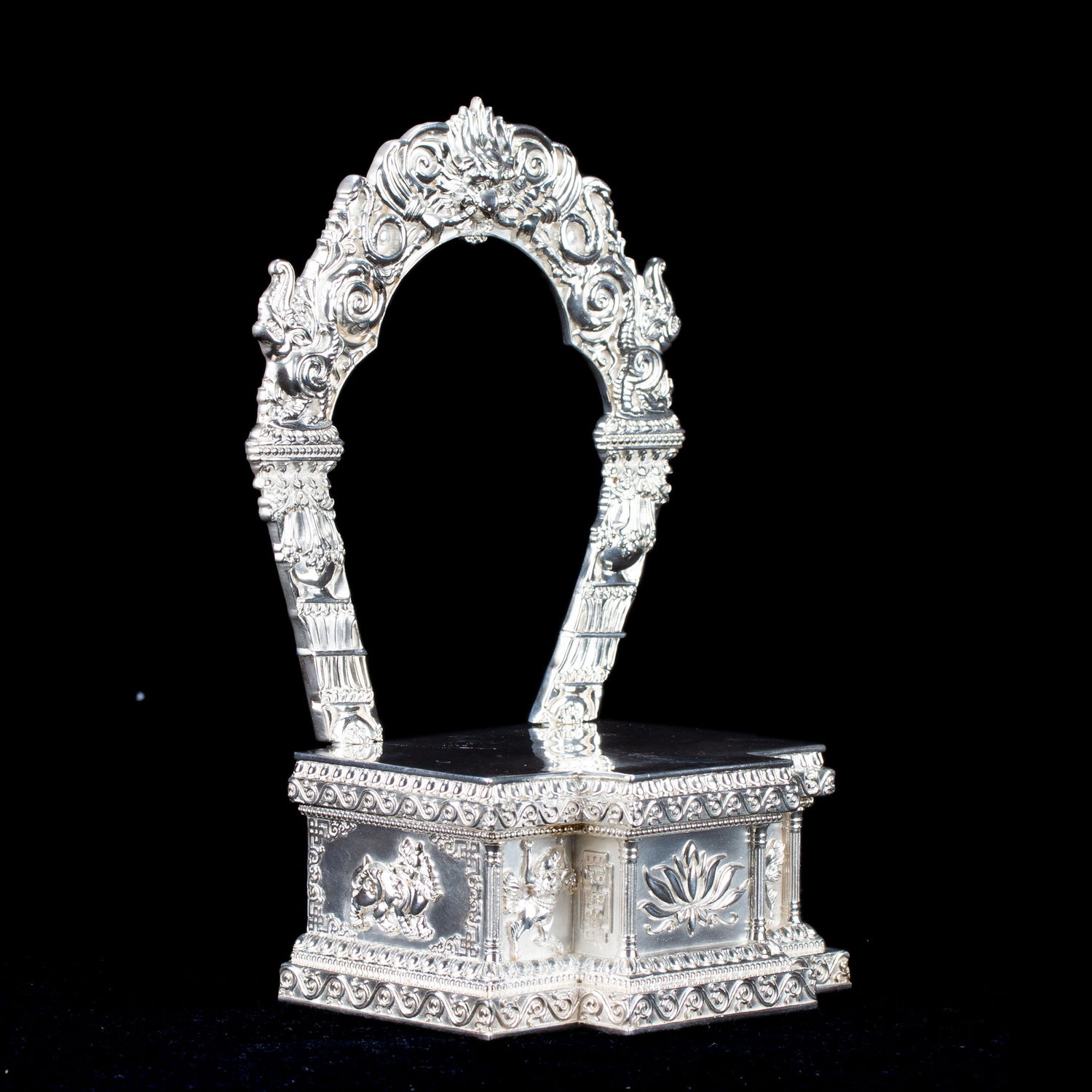 Elegant Pedestal for your Buddha statue, made of Sterling Silver, height — 18 cm, perfect carving, Silver