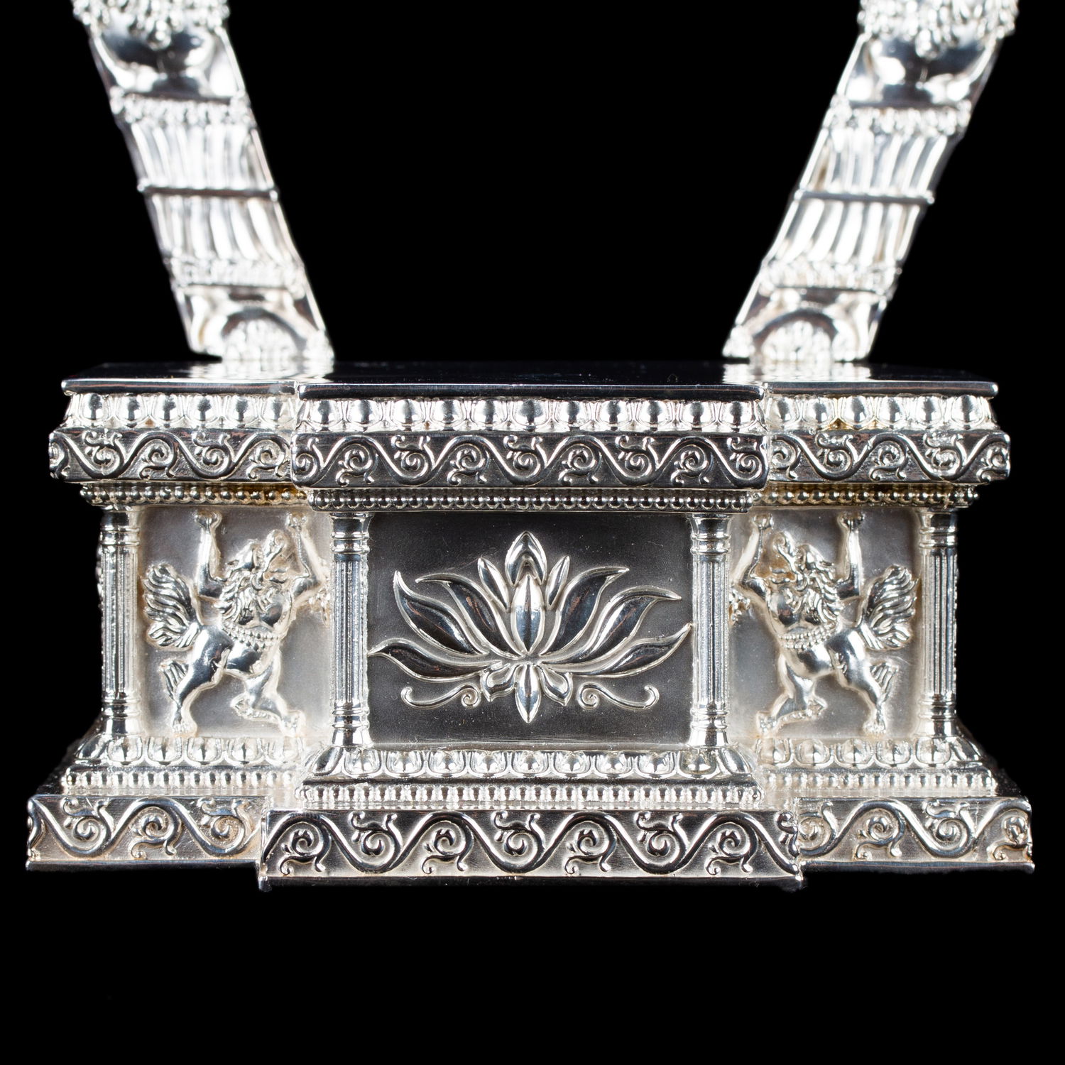 Elegant Pedestal for your Buddha statue, made of Sterling Silver, height — 18 cm, perfect carving, Silver