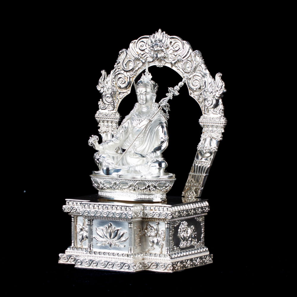 Elegant Pedestal for your Buddha statue, made of Sterling Silver, height — 18 cm, perfect carving, Silver