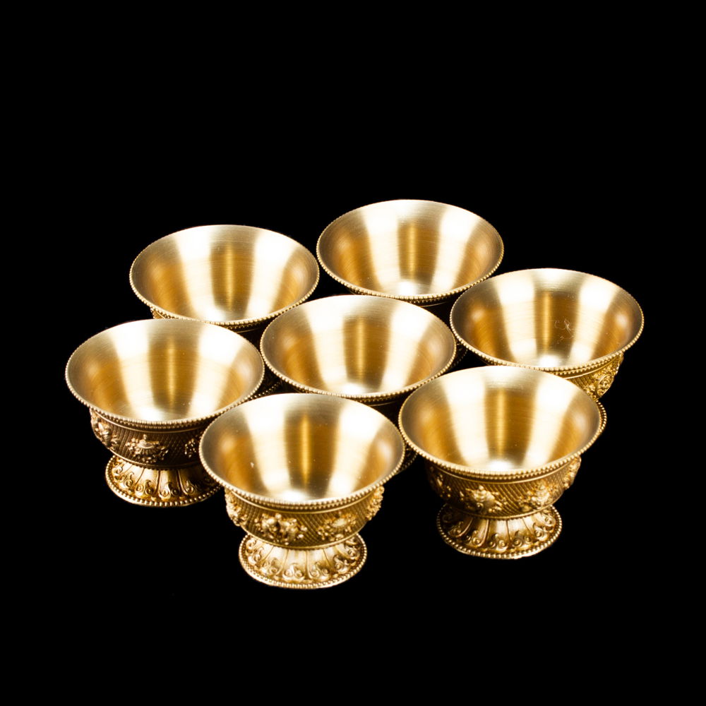 Set of 7 Tibetan offering bowls made from tombac, Best Quality, diameter — 7.5 cm