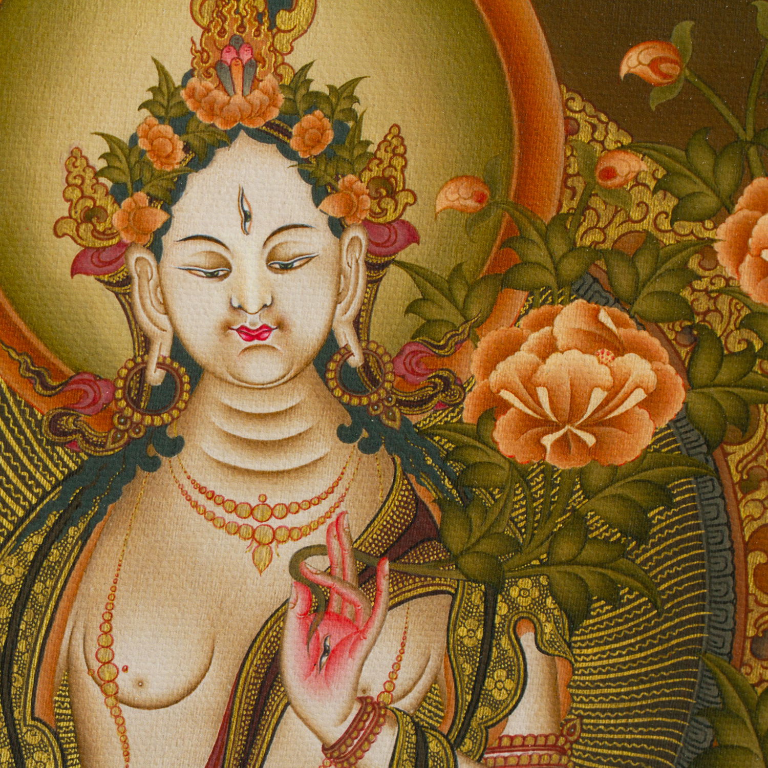 Thangka "White Tara" — high quality print on Natural Canvas — image size 29,8 x 42 cm / 11,7 x 16,5 inches