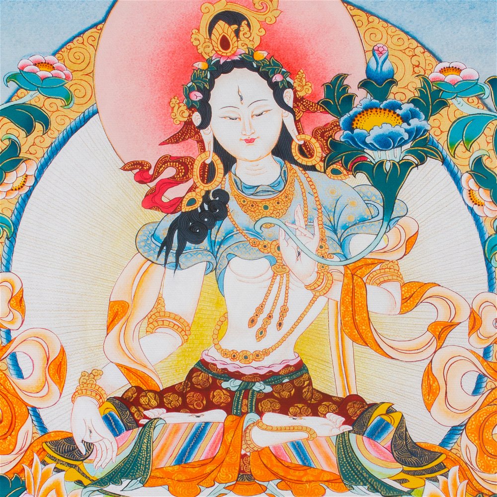 Thangka "White Tara" — high quality print on Natural Canvas — image size 31,7 x 42 cm / 12,5 x 16,5 inches
