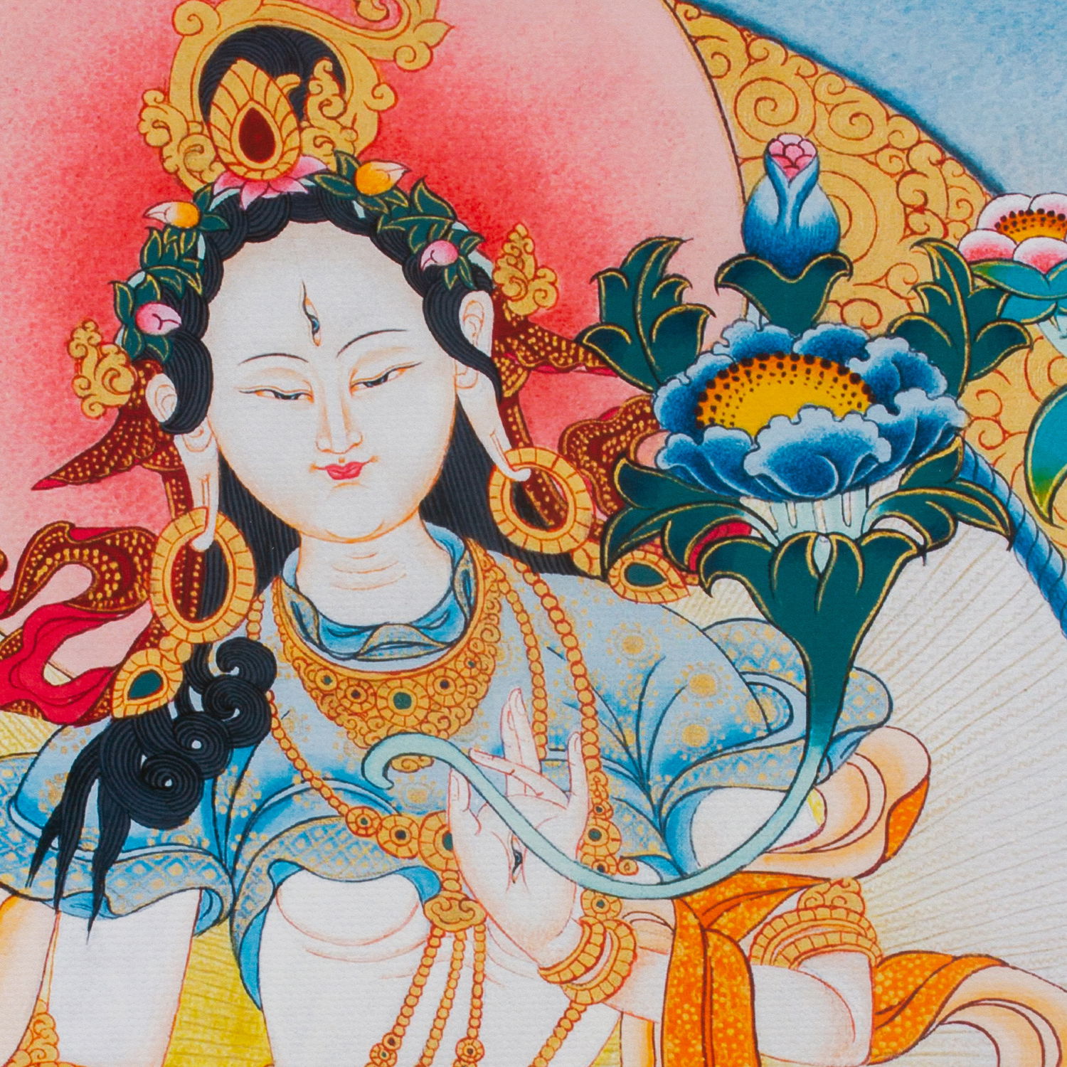 Thangka "White Tara" — high quality print on Natural Canvas — image size 31,7 x 42 cm / 12,5 x 16,5 inches