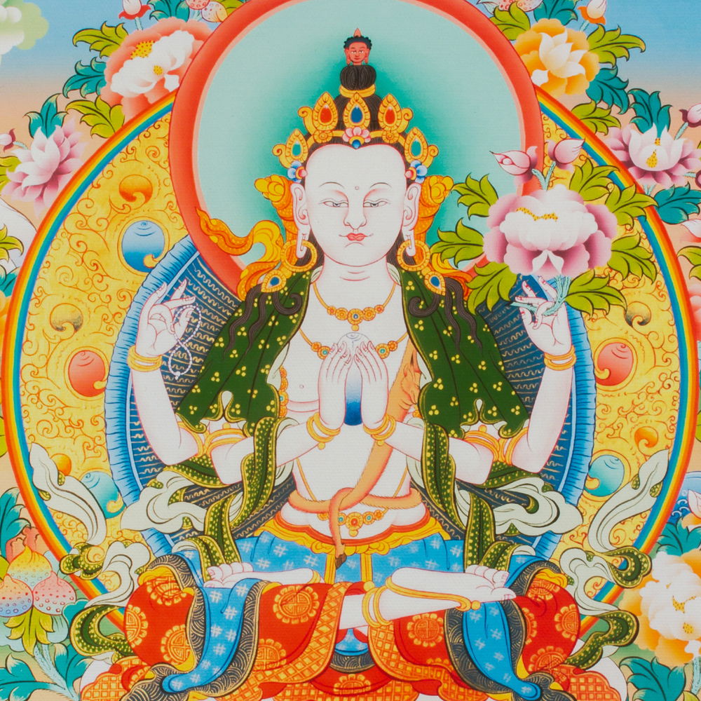 Thangka "Avalokitesvara aka Chenrezig" — high quality print on Natural Canvas