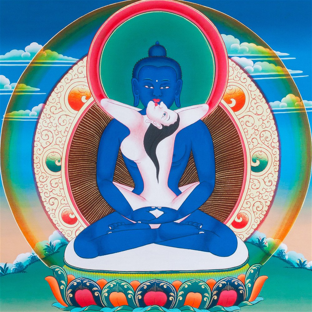 Thangka Buddha Samantabhadra "Kuntu Zangpo", high quality print on Natural Canvas, image size — 32,6 x 42,0 cm / 12,8 x 16,5 inches