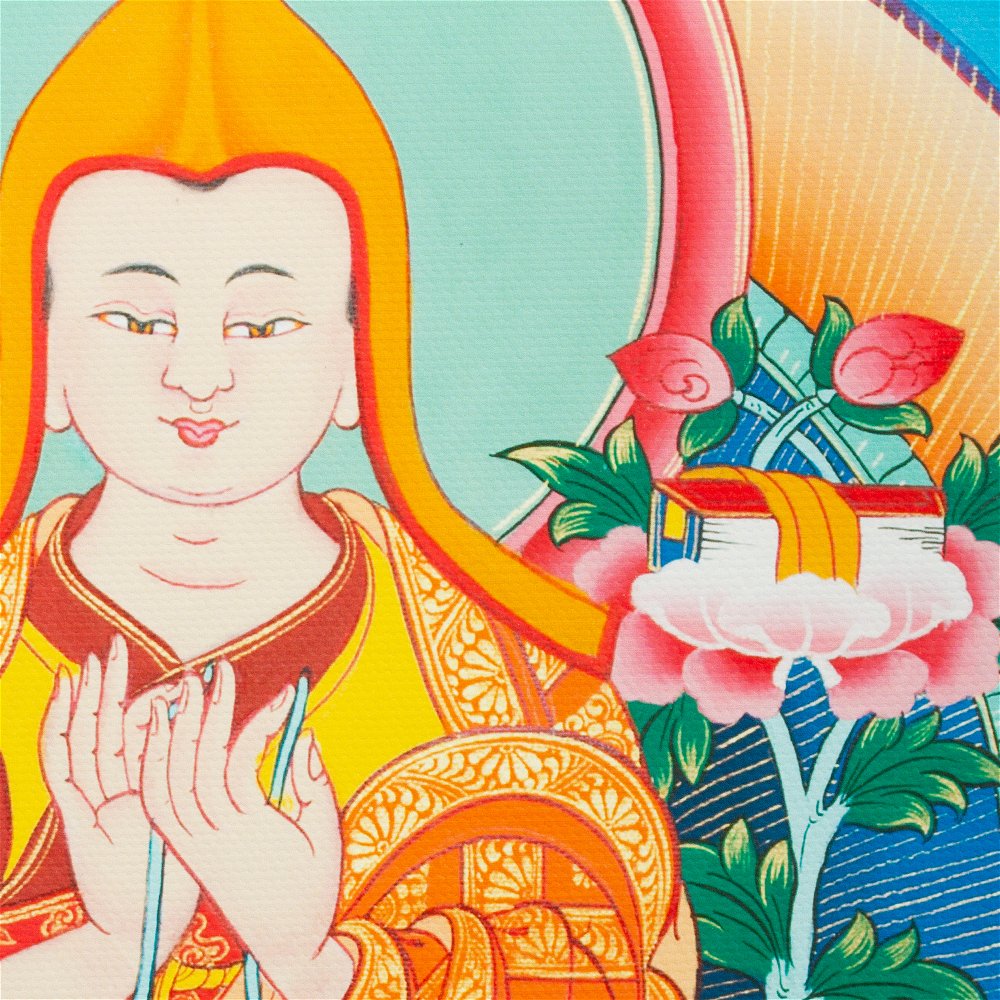 Thangka Lama Tsongkhapa aka Je Tsongkhapa, high quality print on Natural Canvas, image size — 32,1 x 42 cm / 12,6 x 16,5 inches