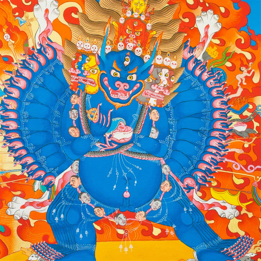 Thangka Yamantaka aka Vajrabhairava or Shinje, high quality print on Natural Canvas, image size — 32,0 x 42,0 cm / 12,6 x 16,5 inches, Single