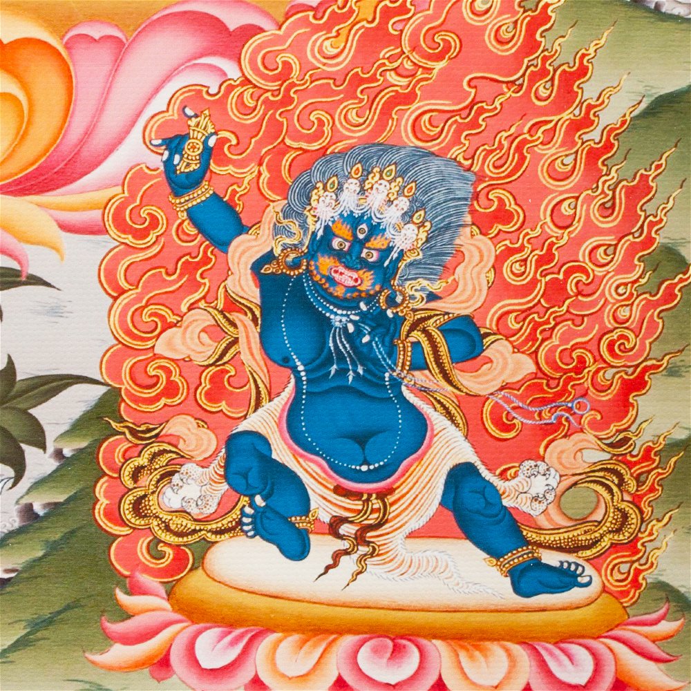 Thangka Manjushree a bodhisattva of wisdom, high quality print on Natural Canvas, image size — 31,6 x 42,0 cm / 12,4 x 16,5 inches