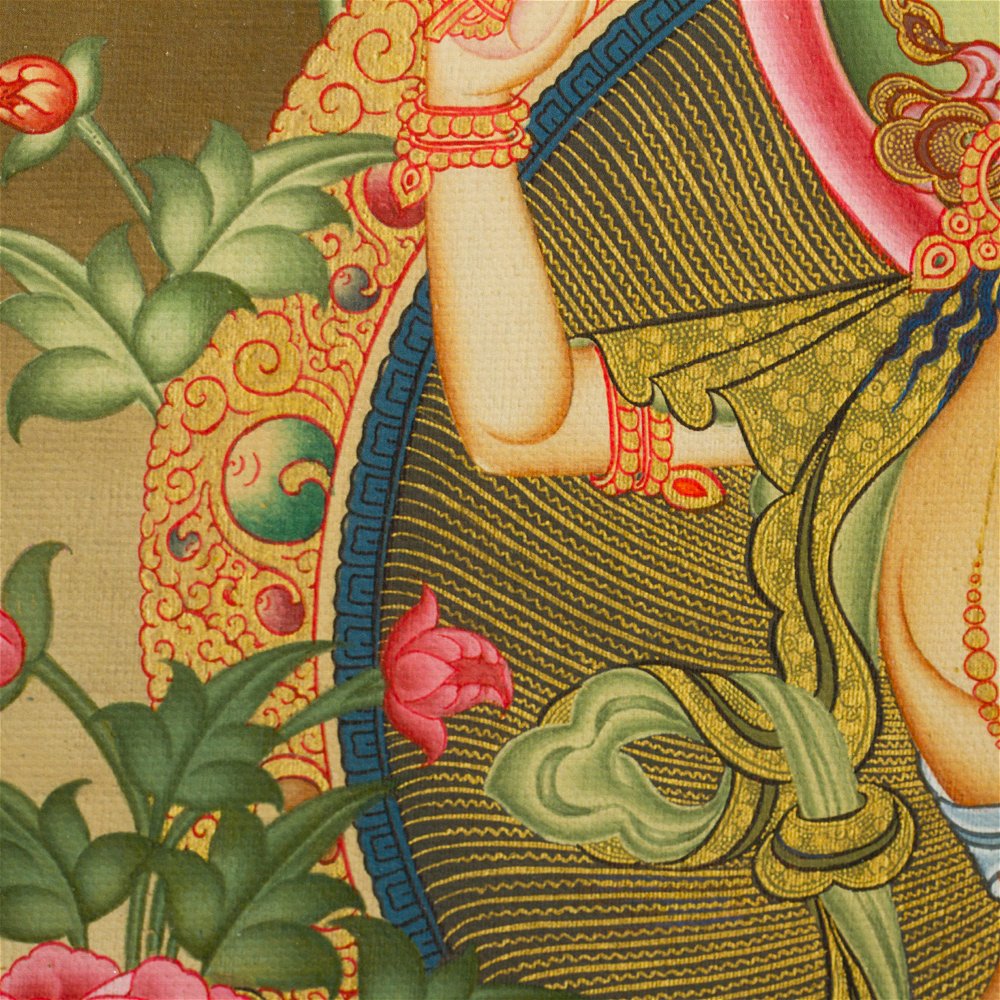 Thangka Manjushree a bodhisattva of wisdom, high quality print on Natural Canvas, image size — 29,3 x 42,0 cm / 11,5 x 16,5 inches
