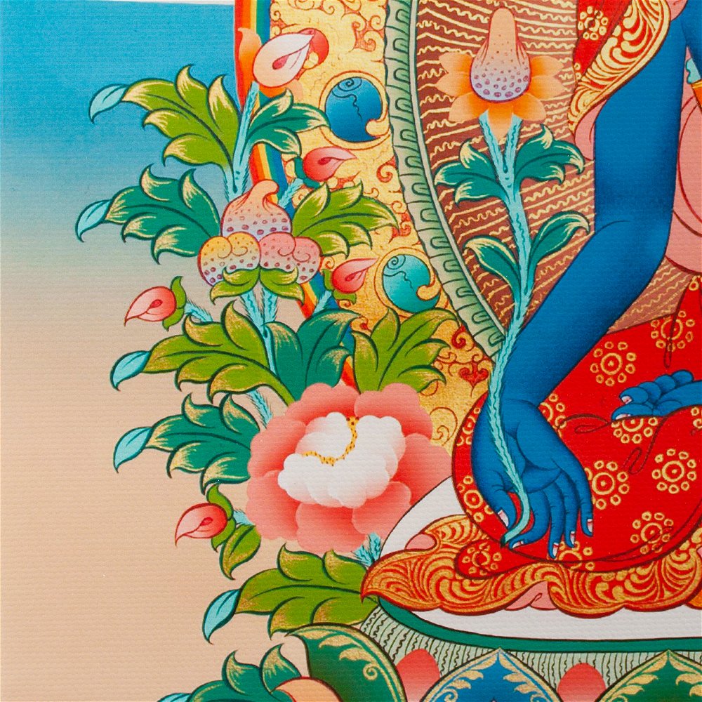 Thangka Medicine Buddha aka Bhaisajyaguru or Menla, image size — 29,3x42,0 cm / 11,5x16,5 inches
