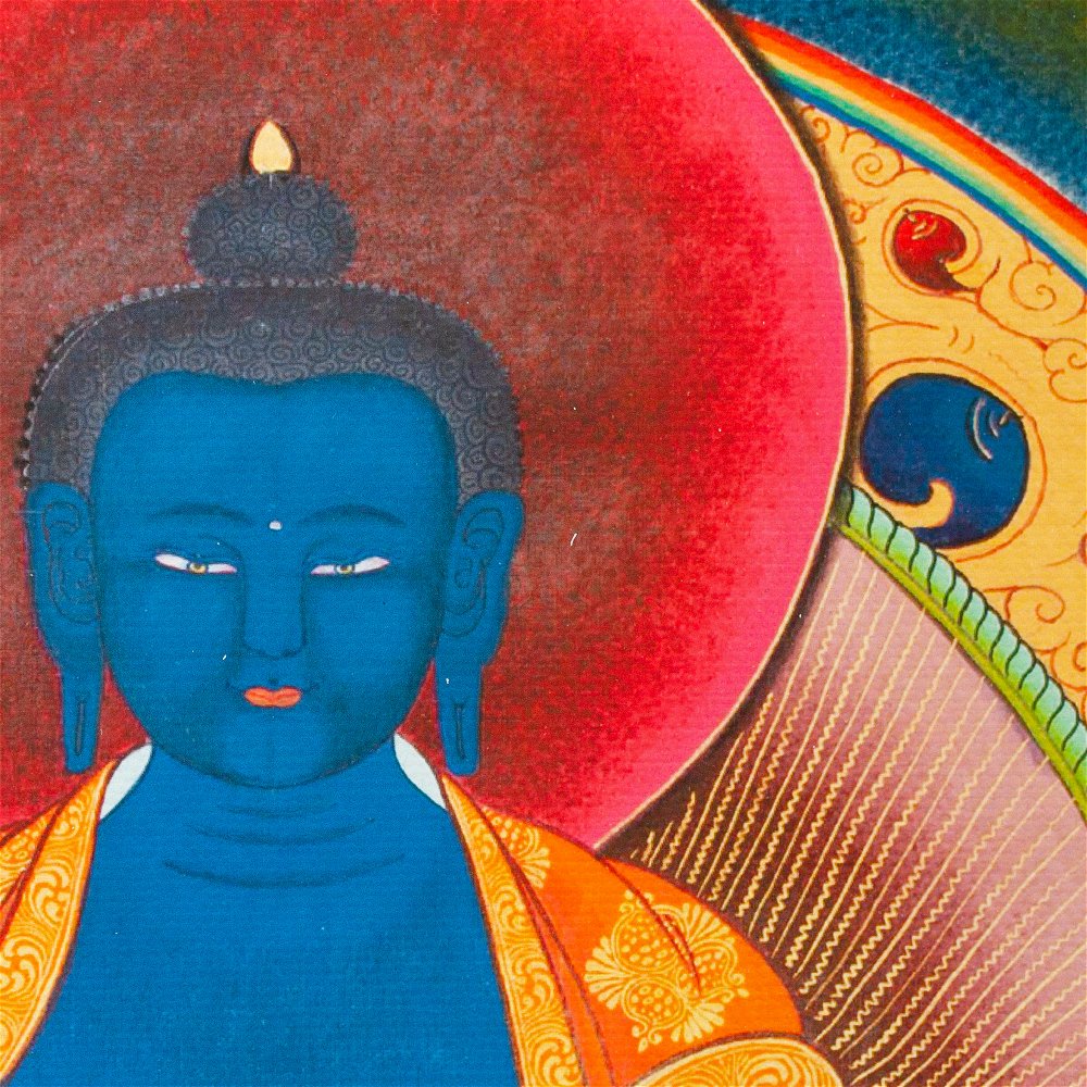 Thangka Medicine Buddha aka Bhaisajyaguru or Menla, image size — 30,9x42,0 cm / 12,2x16,5 inches