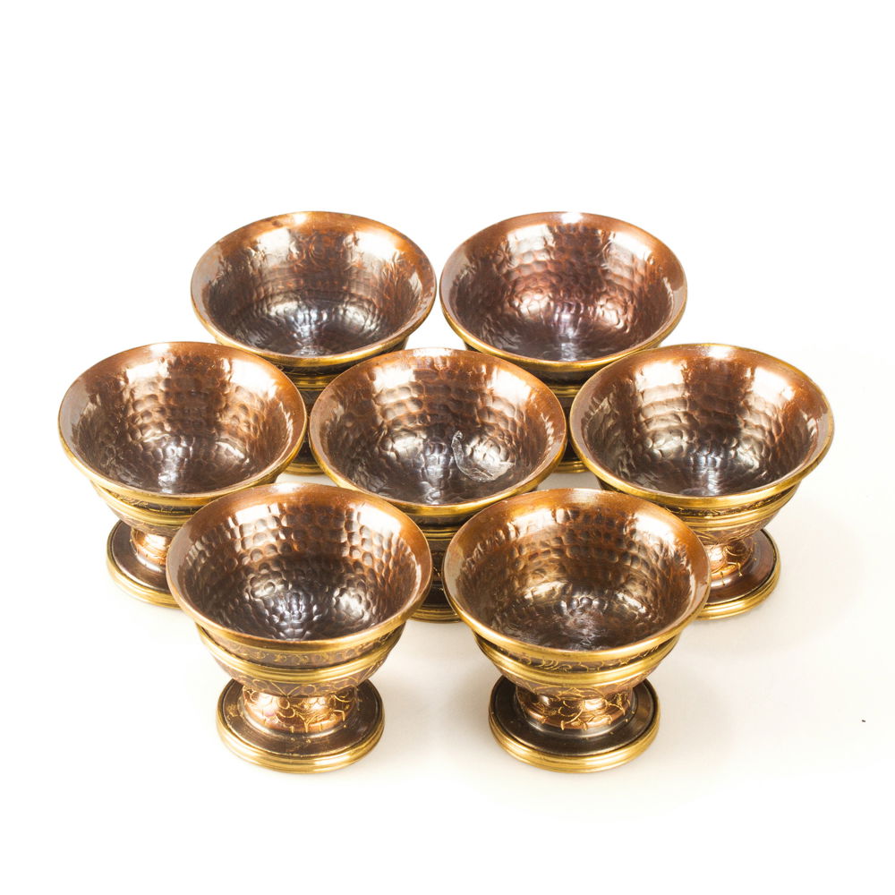 Set of 7 Tibetan offering bowls made from copper, Best Quality, diameter — 8.0 cm