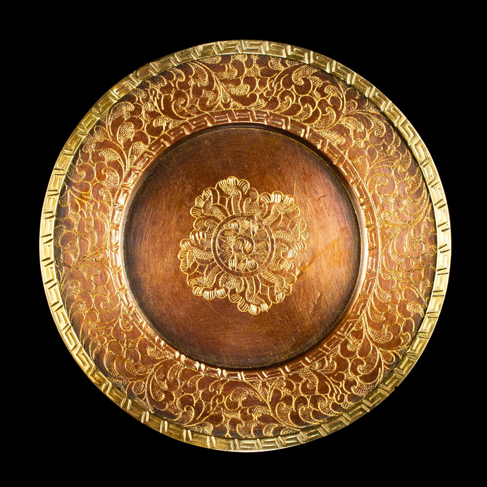 Buddhist copper Mandala Set with traditional carving, brown color | Tiny size : height — 21 cm, diameter — 13.5 cm, Tiny, 