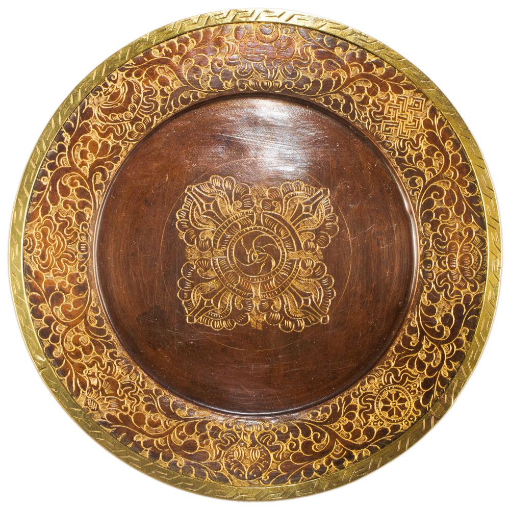 Buddhist copper Mandala Set with traditional carving, brown color | Medium size : height — 26.5 cm, diameter — 19.5 cm, Medium, 