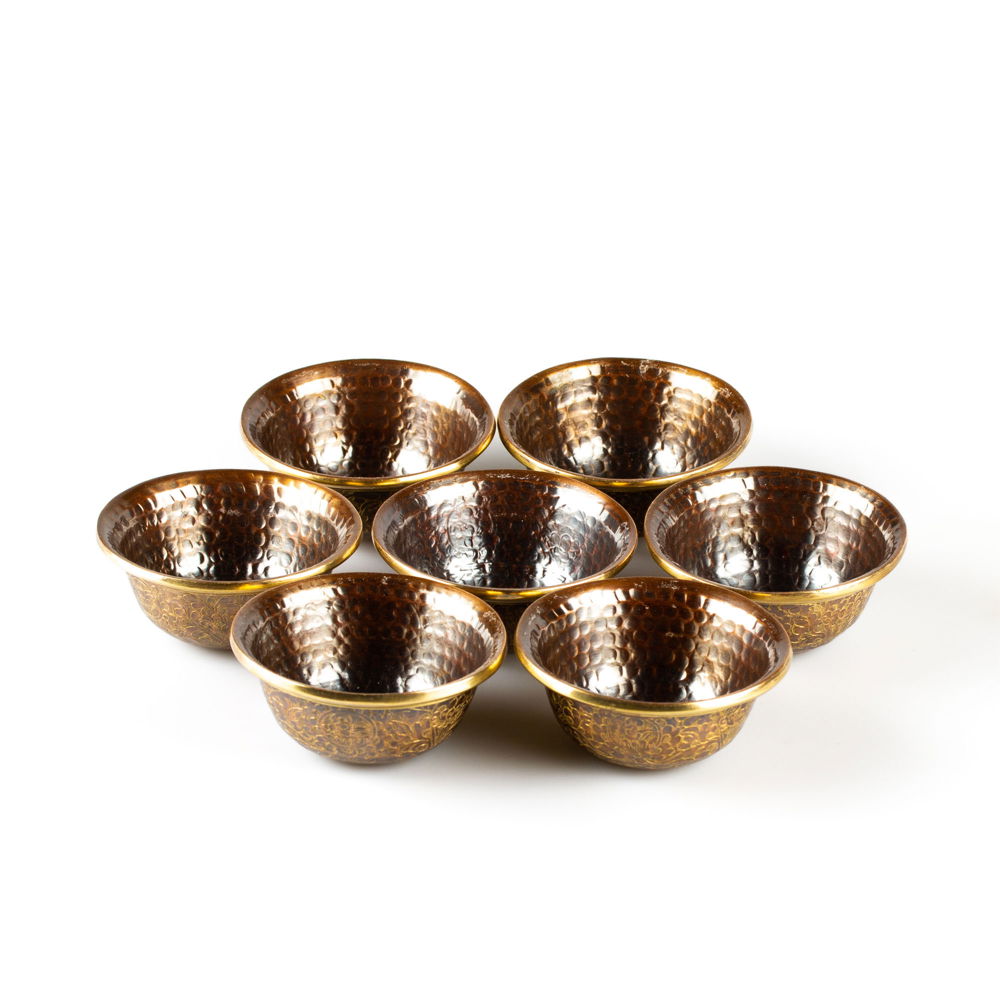 Tibetan offering bowls made from copper | Set of 7 pcs, Diameter — 8.0 cm | Best Quality, Buddhist ritual goods collection